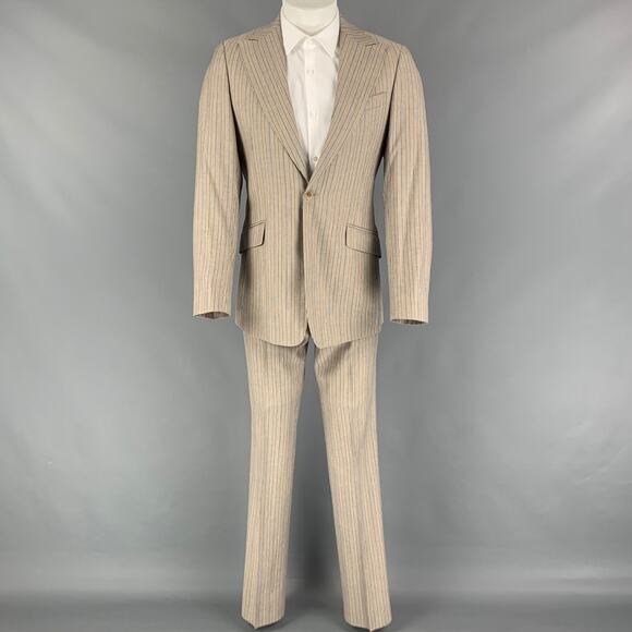 D&G by DOLCE & GABBANA 36 Khaki Navy Stripe Polyester Blend Notch Lapel Suit - Picture 2 of 7